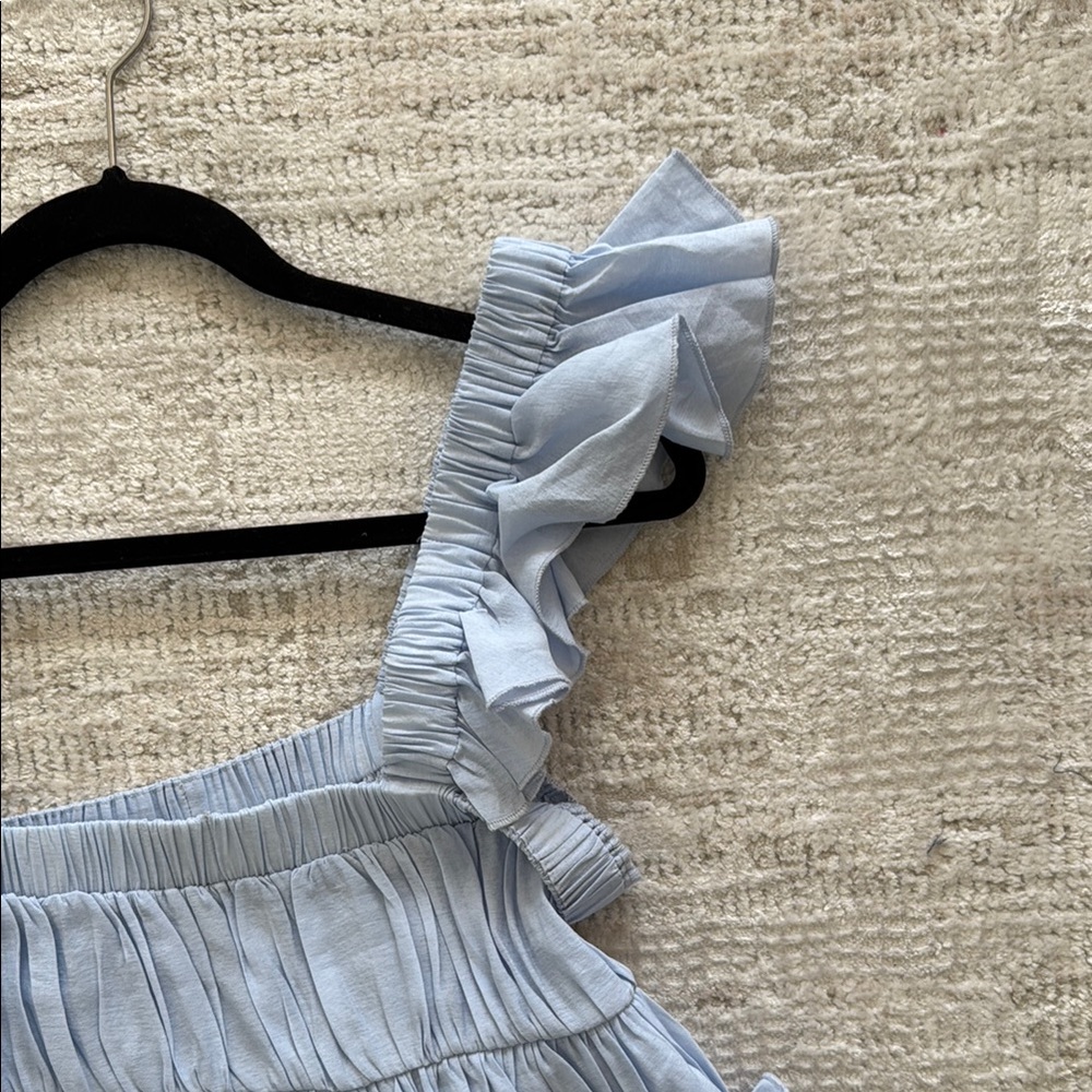 Light Blue Ruffled Women's Top - Picture 3 of 7